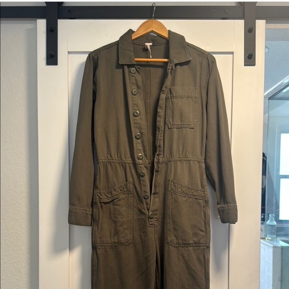 Free People Khaki Utility Jumpsuit